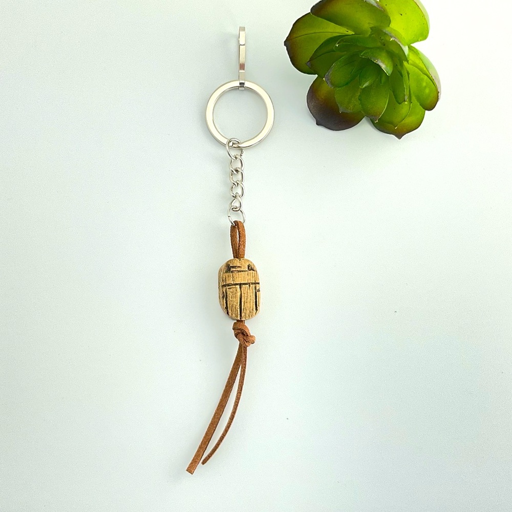 Brown Scarab Key Ring, Purse Charm, Vegan Suede Tassel, Ancient Egypt